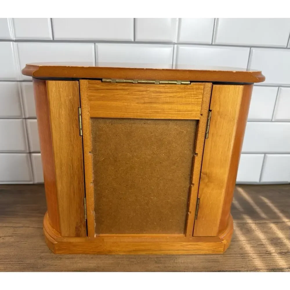 Vintage Mele Large Wooden Tabletop Jewelry Box Armoire Walnut Color 11”Hx12.5W